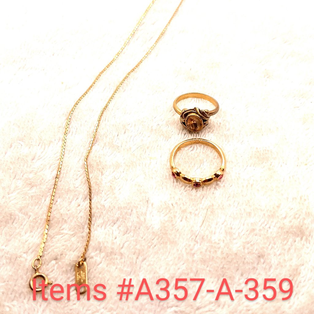 1 Gold Chain Necklace, 1gold Ring, 1adjustable Ring , Items # A-357- A359, Wt.8g